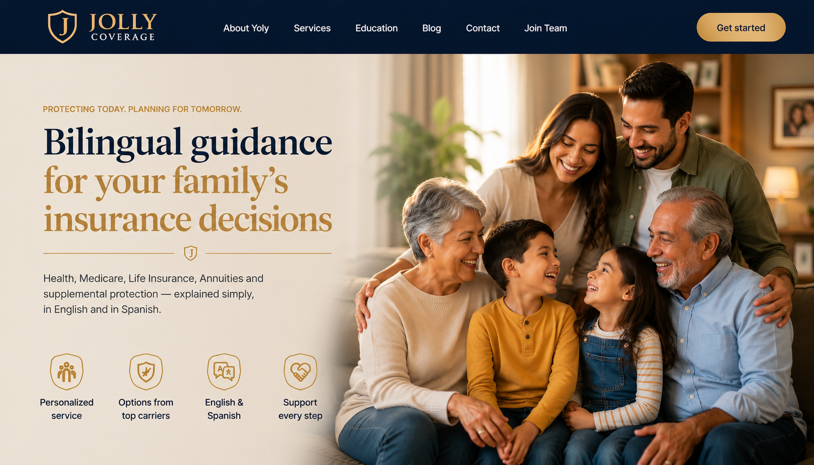 Family reviewing health insurance options with agent